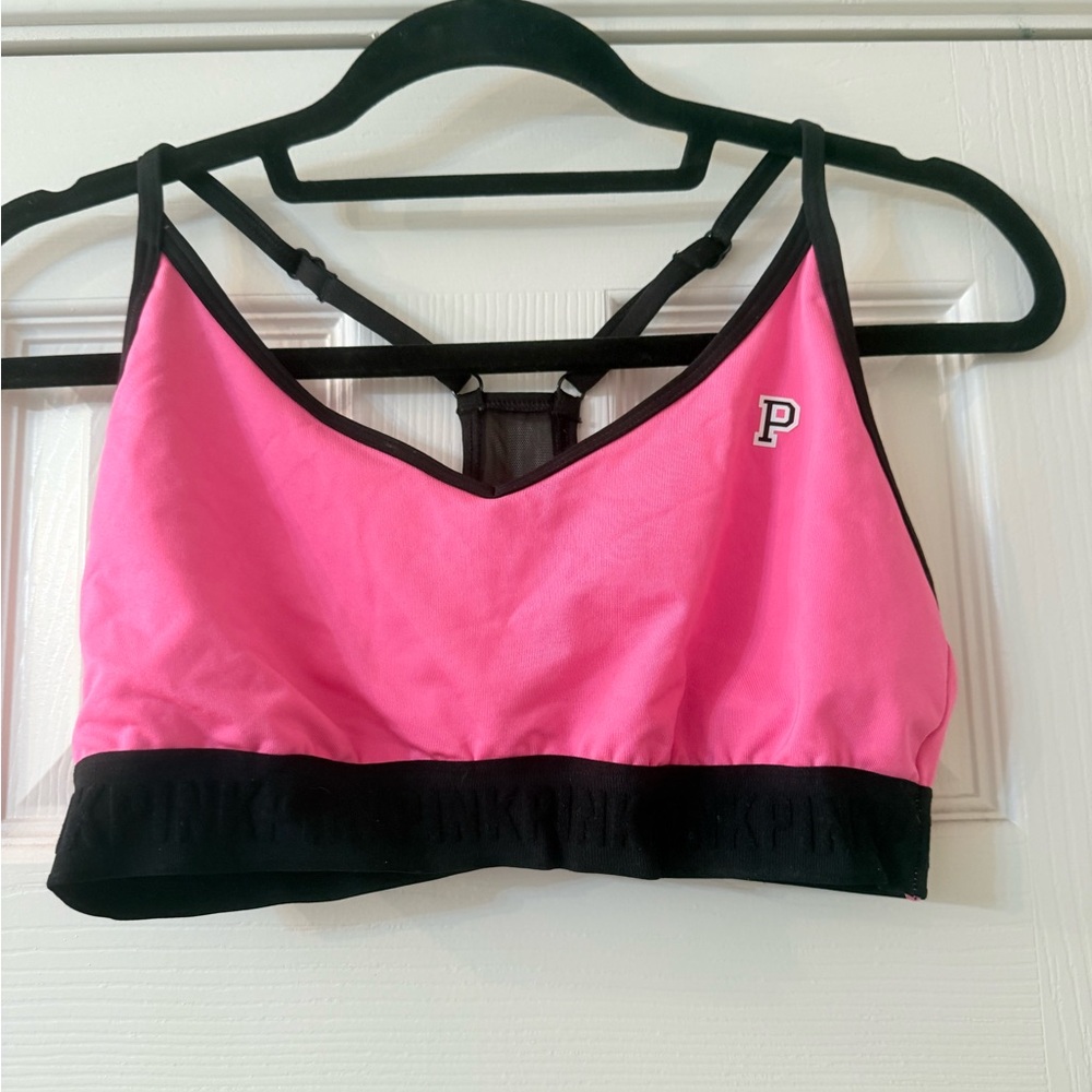 Pink Sports Bra with Black Trim